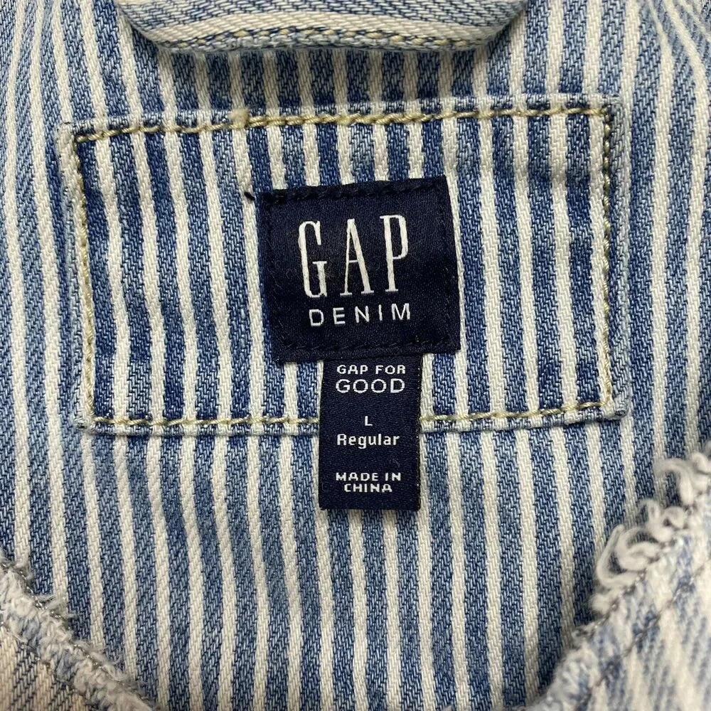 GAP KIDS Railroad Stripe Denim Jacket Size Large 10-11y Girls Lace Up Side Blue